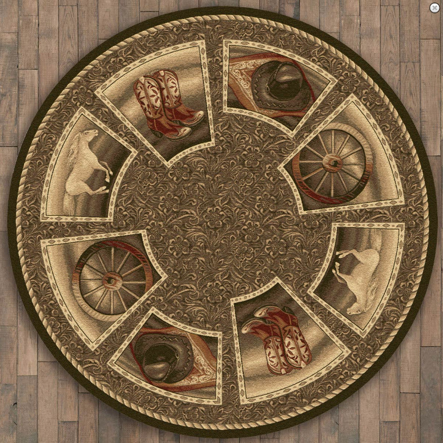 Cowboy Western Home CLM3009053TM Round Area Rug