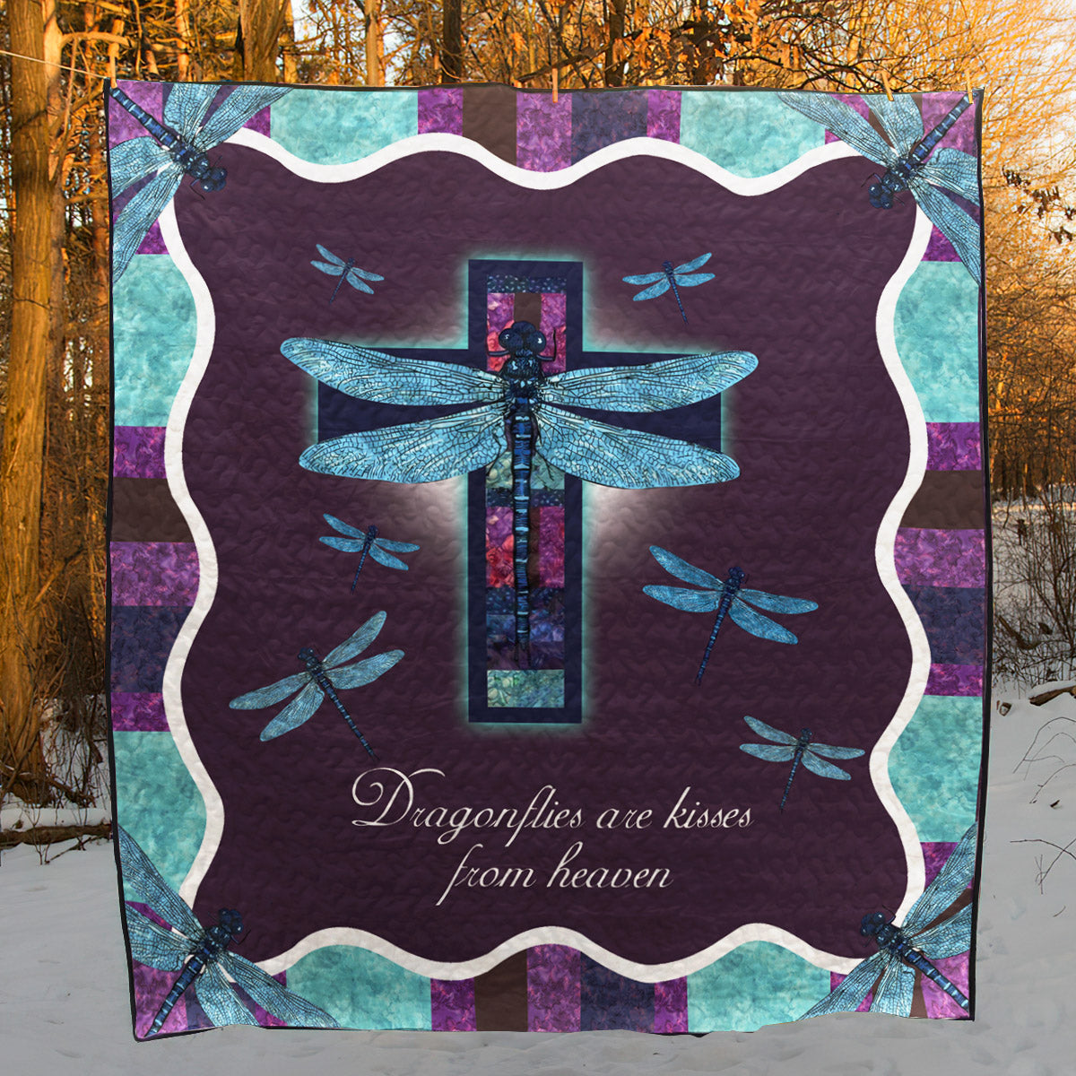 Christian Cross Dragonflies CLM0712122Q Quilt Blanket