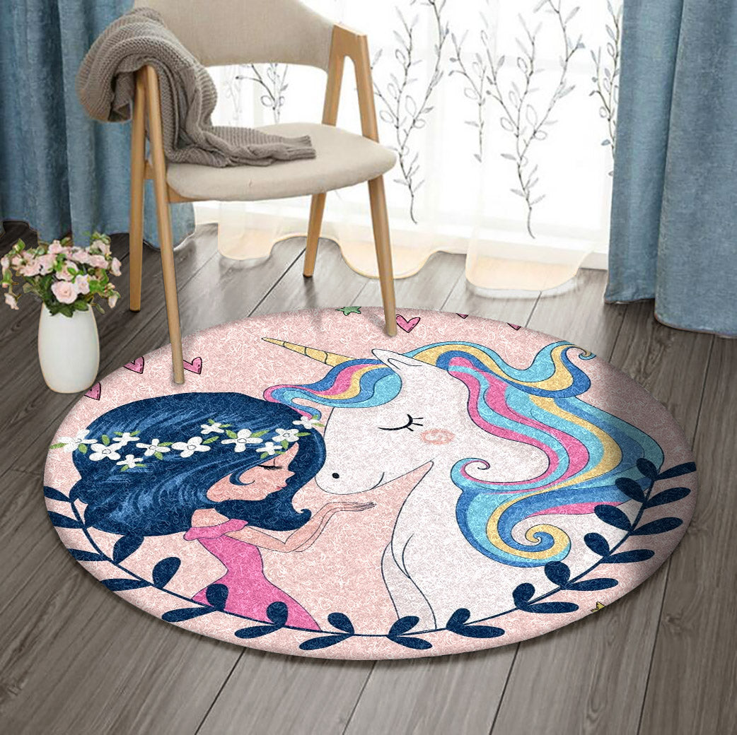 Cute Girl Unicorn DN0810029RR Round Area Rug