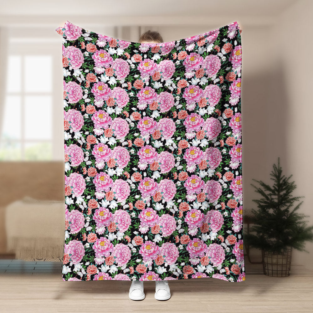 Dahlia Pattern CLA15100756F Sherpa Fleece Blanket