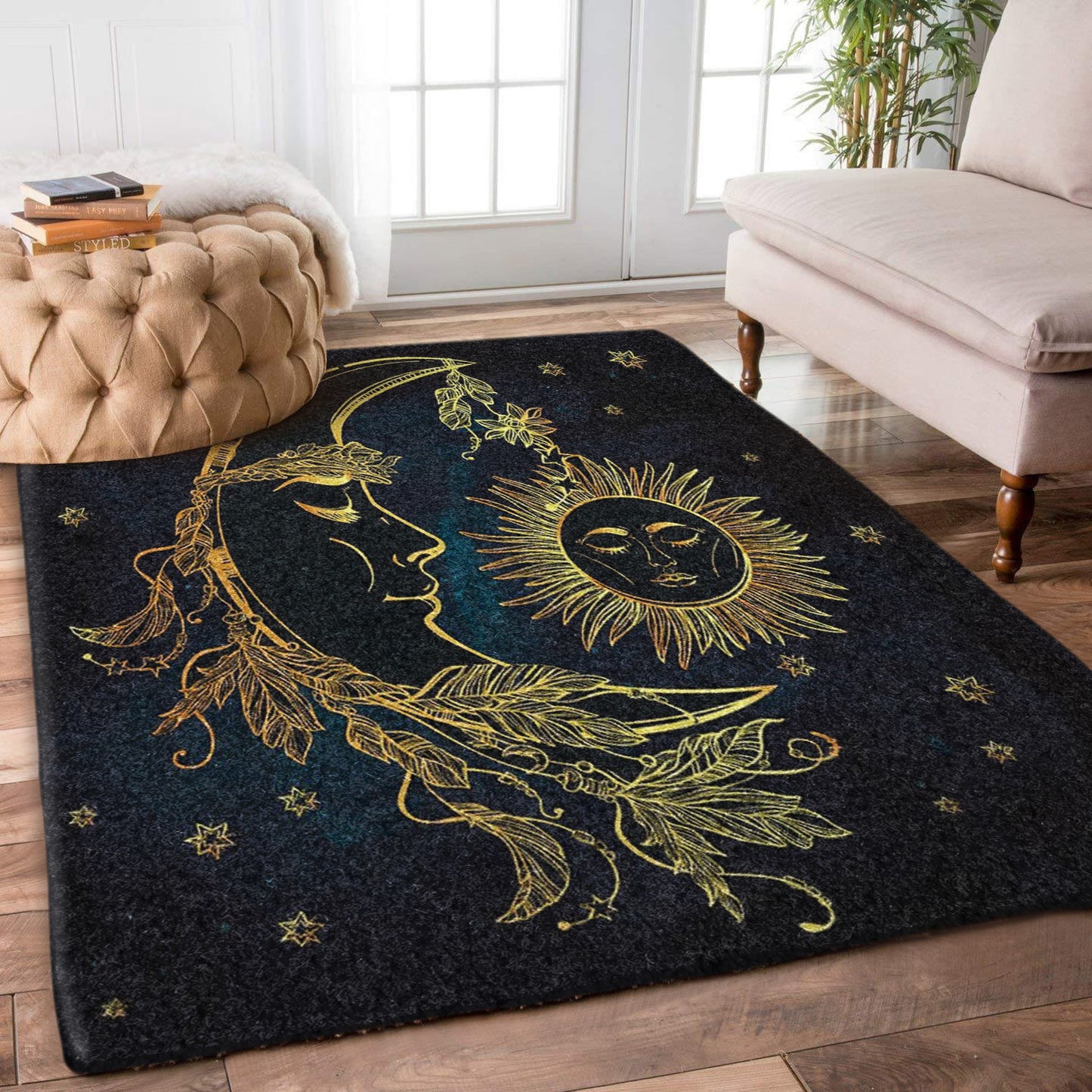 Dark Blue Gold Moon Sun BT0301066R Rug