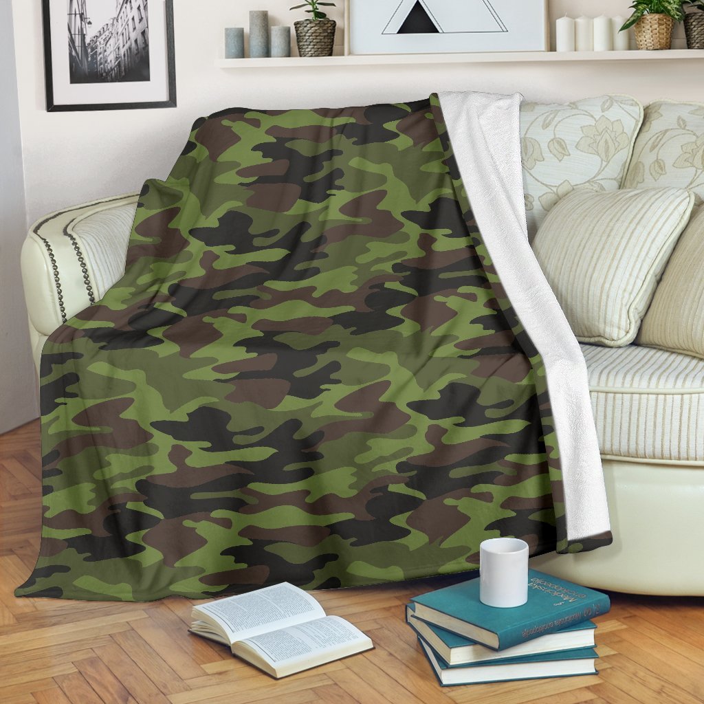 Dark Green And Black Camouflage CL16100235MDF Sherpa Fleece Blanket