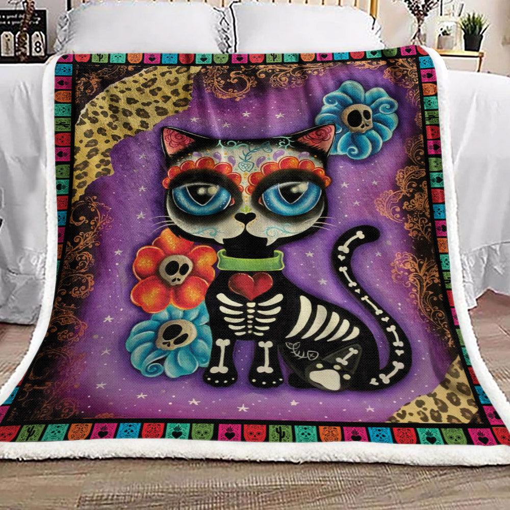 Day Of The Dead Cat DD1710050F Sherpa Fleece Blanket