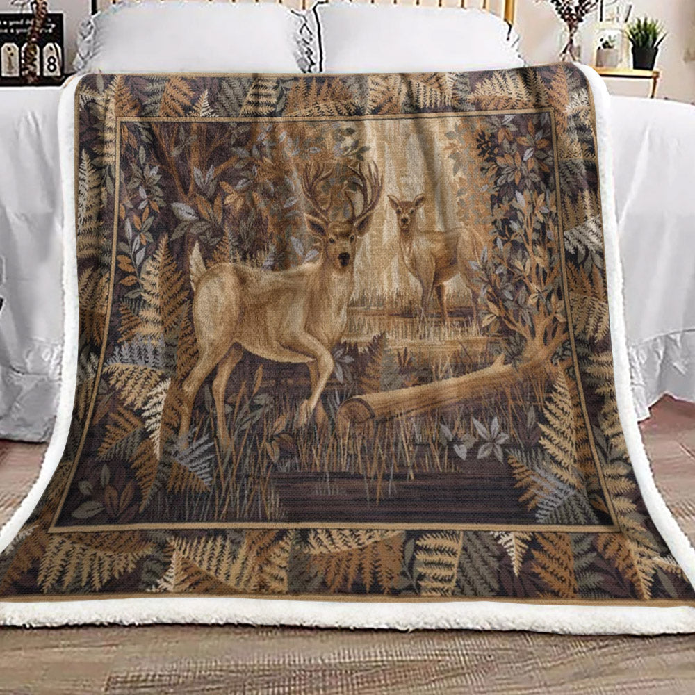 Deer HN031079F Sherpa Fleece Blanket