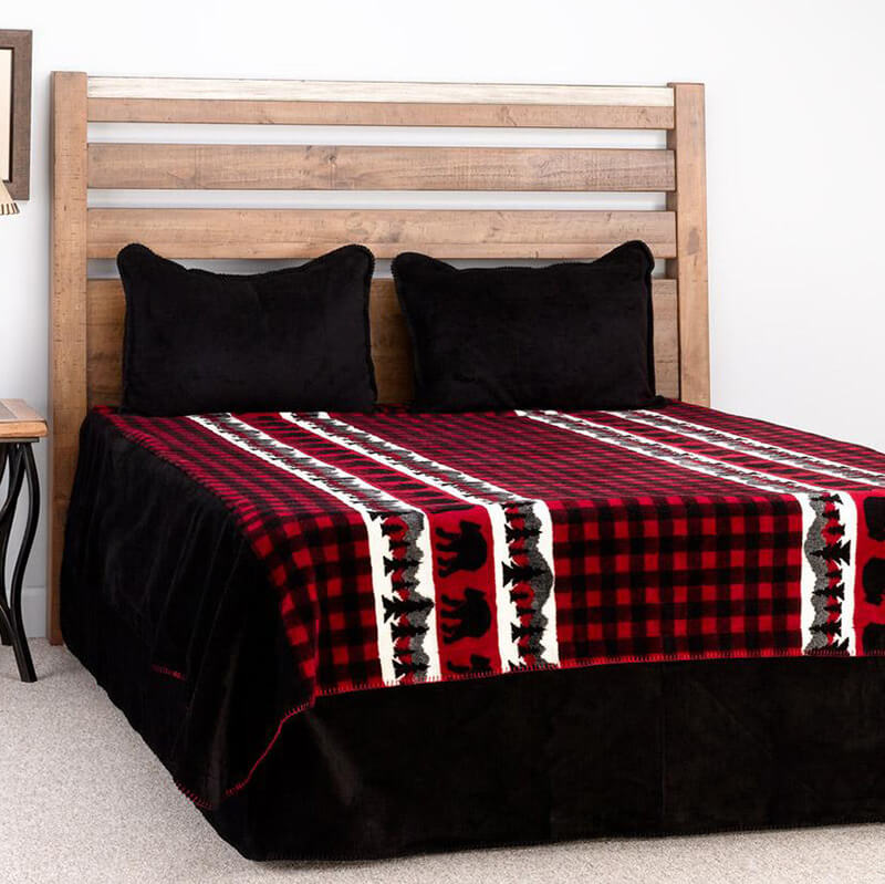 Denali Bear Plaid CLM2210034S Sherpa Fleece Blanket