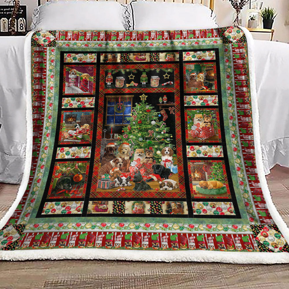 Dogs Christmas HN1610132F Sherpa Fleece Blanket