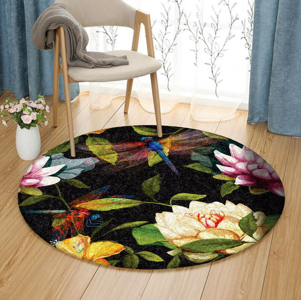 Dragonfly Flower HM1610035TM Round Area Rug