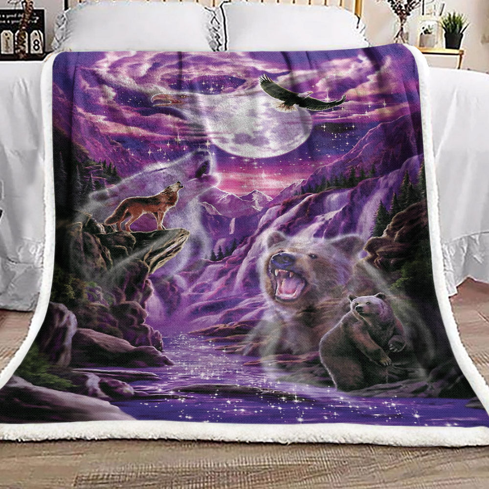 Eagle Bear Wolf Moon NT051094F Sherpa Fleece Blanket