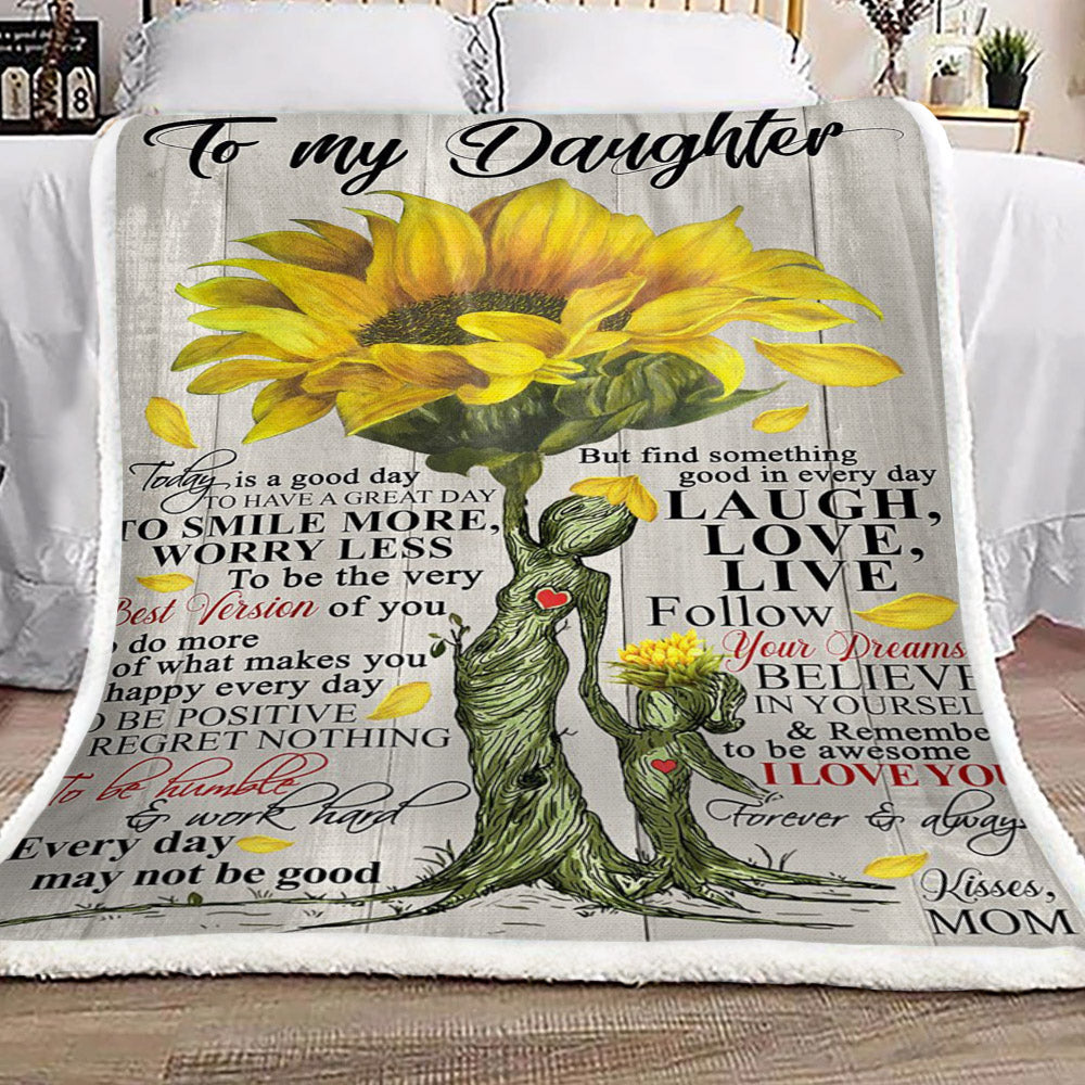 Family Sunflower To My Daughter Kisses Mom CL16110216MDF Sherpa Fleece Blanket