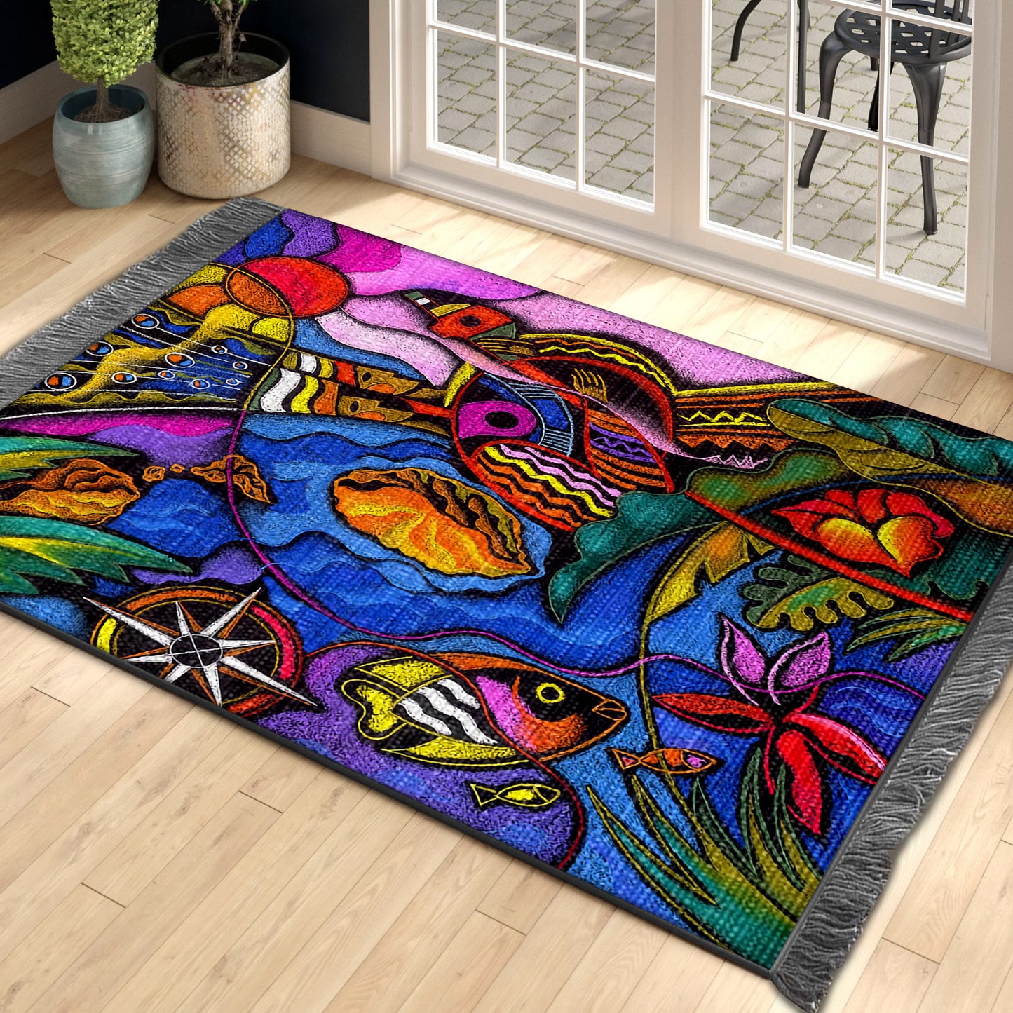 Fish Ocean Compass BT1010136O Decorative Floor-cloth