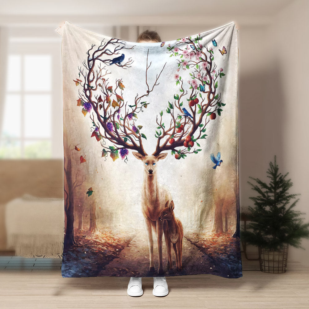 Floral Deer CLP270829 Sherpa Fleece Blanket