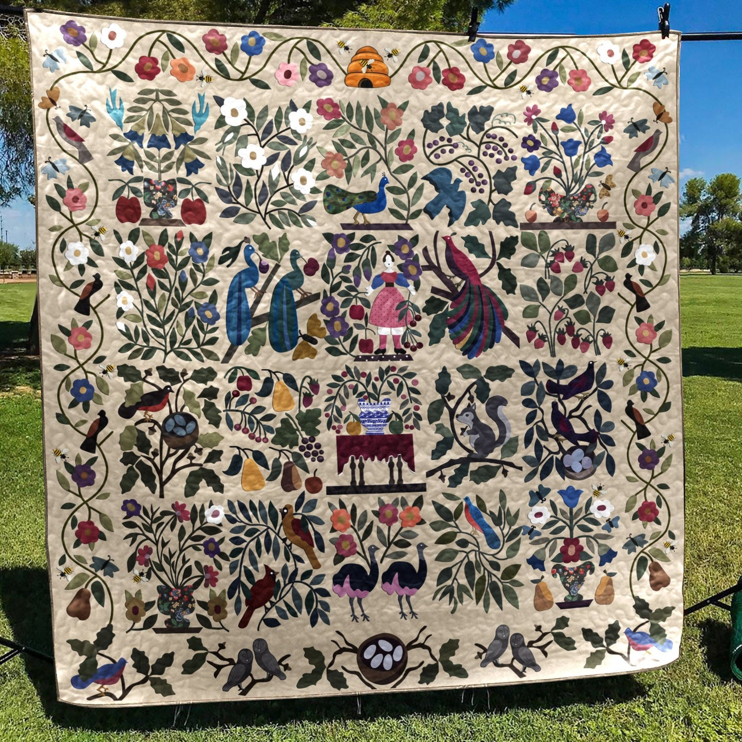 Flower Garden With Peacock CLA11110633Q Quilt Blanket