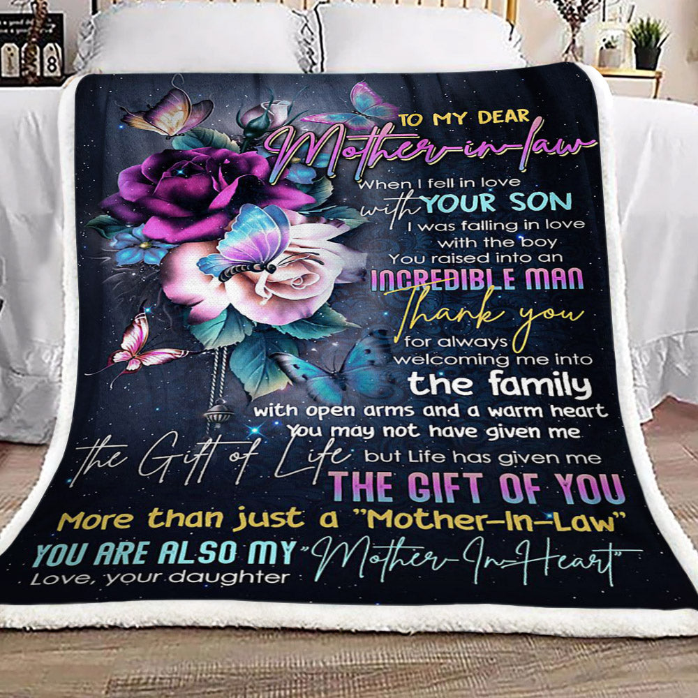 Flower Butterfly To My Dear Mother In Law Your Daughter CL16110398MDF Sherpa Fleece Blanket