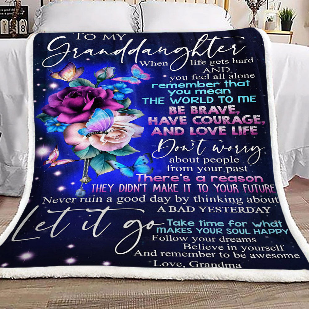 Flower Butterfly To My Granddaughter Love Grandma CL16110399MDF Sherpa Fleece Blanket