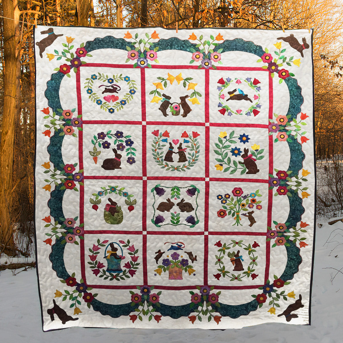 Flowers And Rabbits CLA1710352Q Quilt Blanket