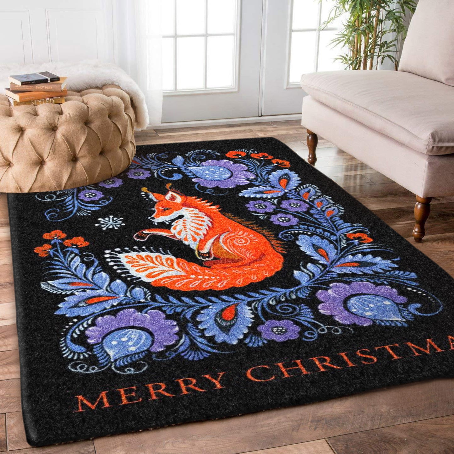 Fox Flower Merry Christmas HN2510195R Rug