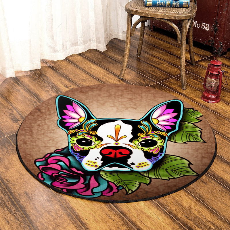 French Bull Dog Day Of The Dead BT120805AA Round Area Rug