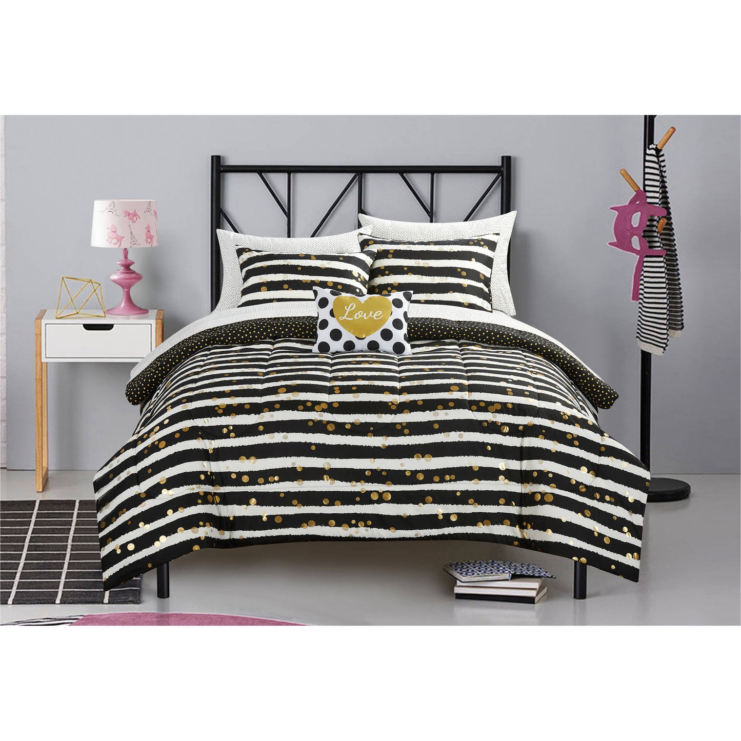Gold Glitter Stripe And Polka Dot CLP1210052TT Bedding Sets