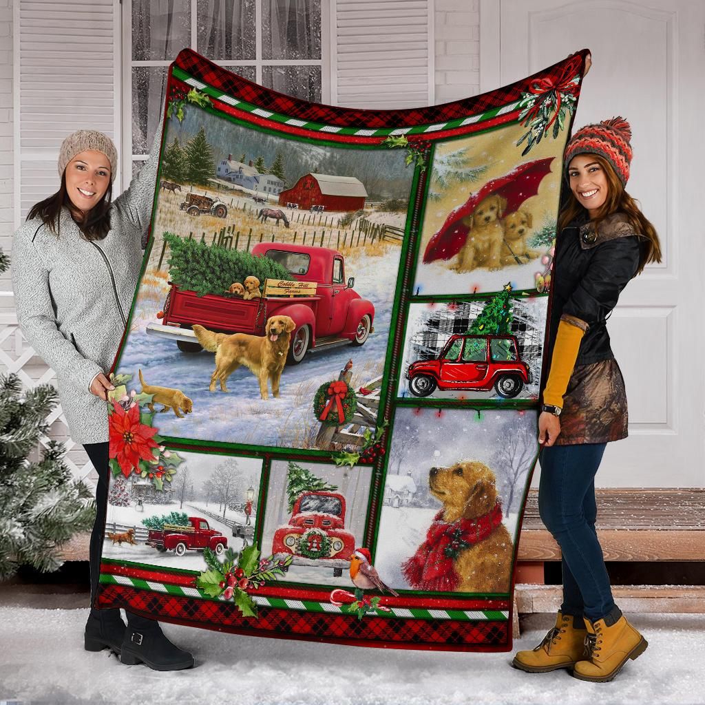 Golden Retriever Red Truck Christmas CL05120181MDF Sherpa Fleece Blanket