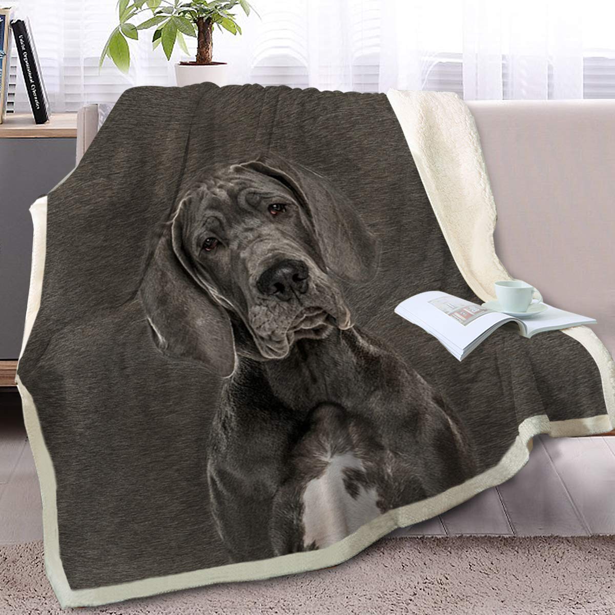 Grey Great Dane Dog CLA0910199F Sherpa Fleece Blanket