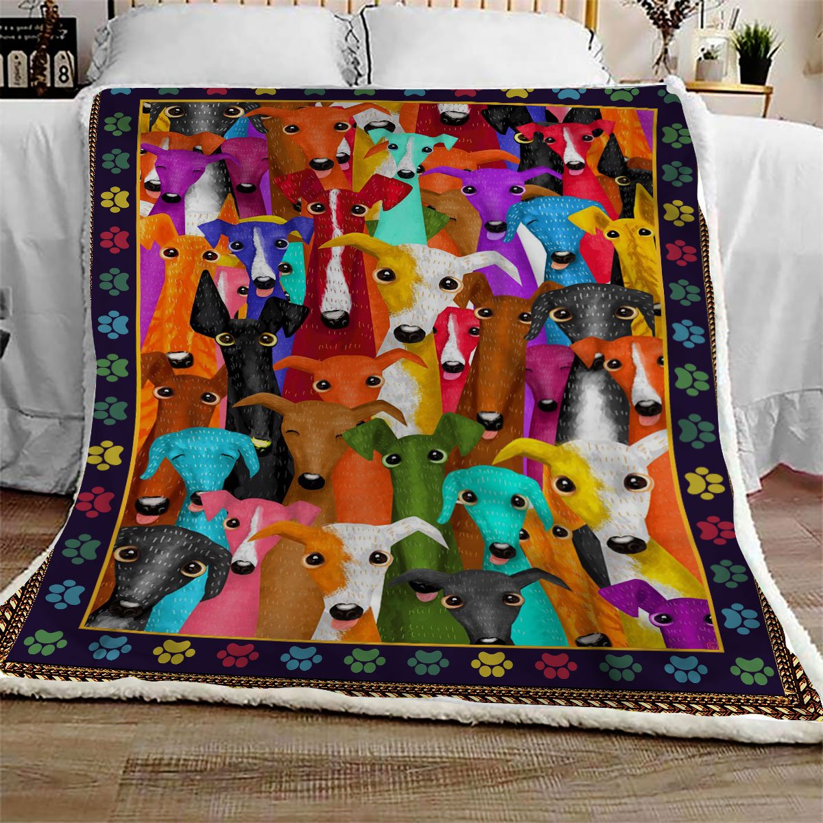 Greyhound Multi Dog Colorful CL09100129MDF Sherpa Fleece Blanket