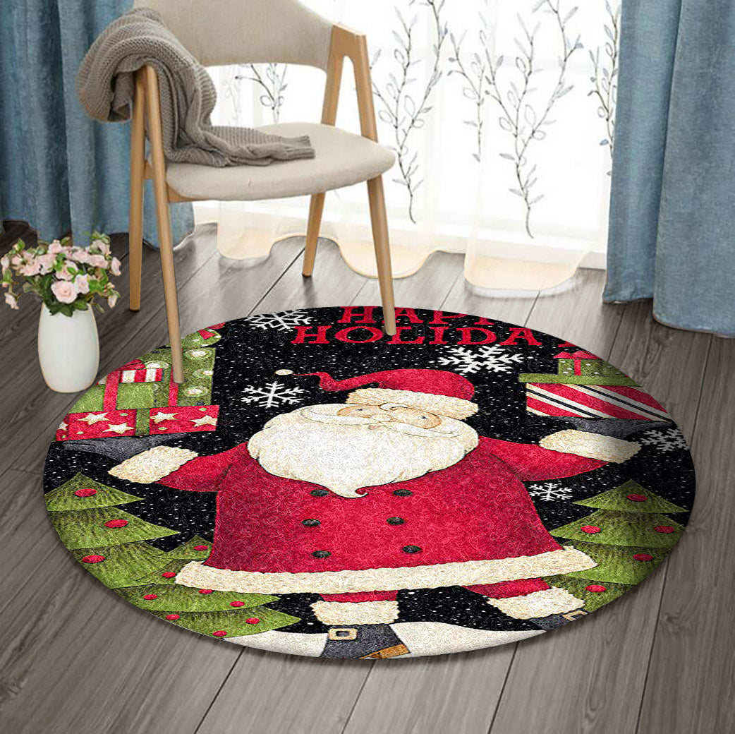 Happy Holidays Christmas HN121019RR Round Area Rug