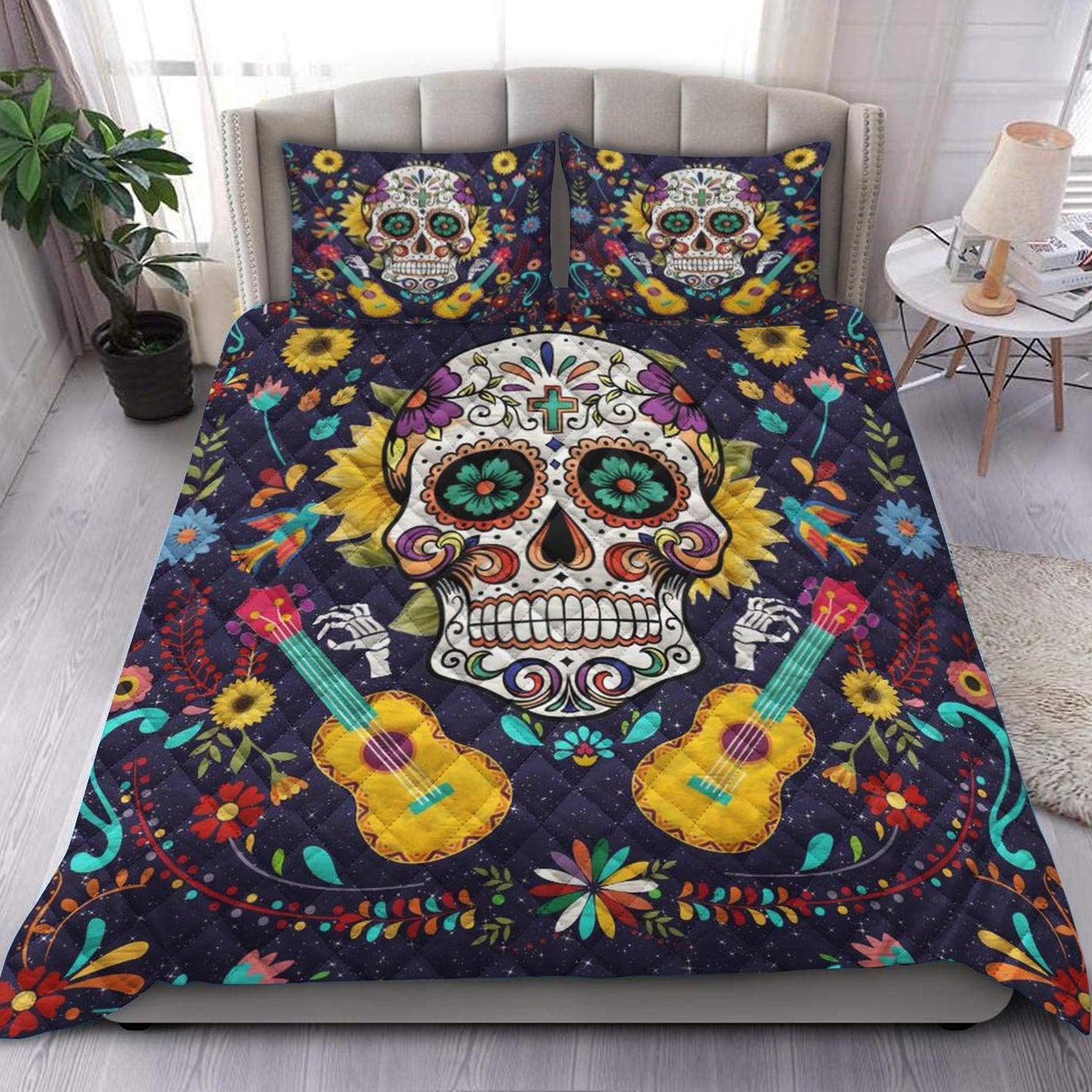 Hippie Sugar Skull Quilt Bedding Set HM300904D