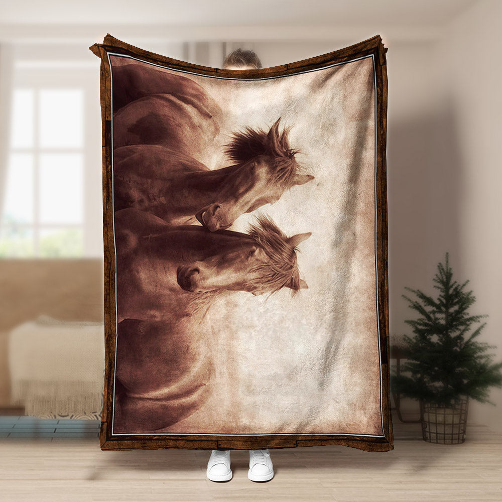 Horses HT0110093TT Sherpa Fleece Blanket