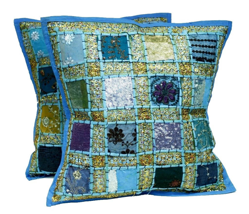 Ight Blue Patchwork Bohemian CLH1510078P Throw Pillow Covers