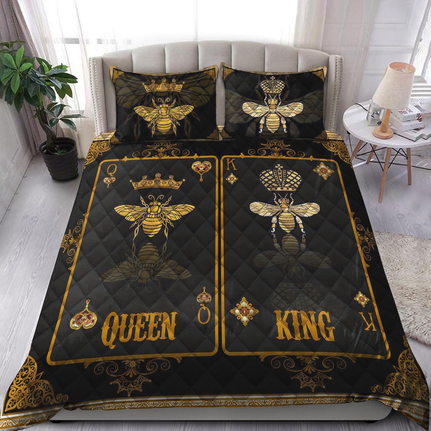 King And Queen Bee Quilt Bedding Set ND011004