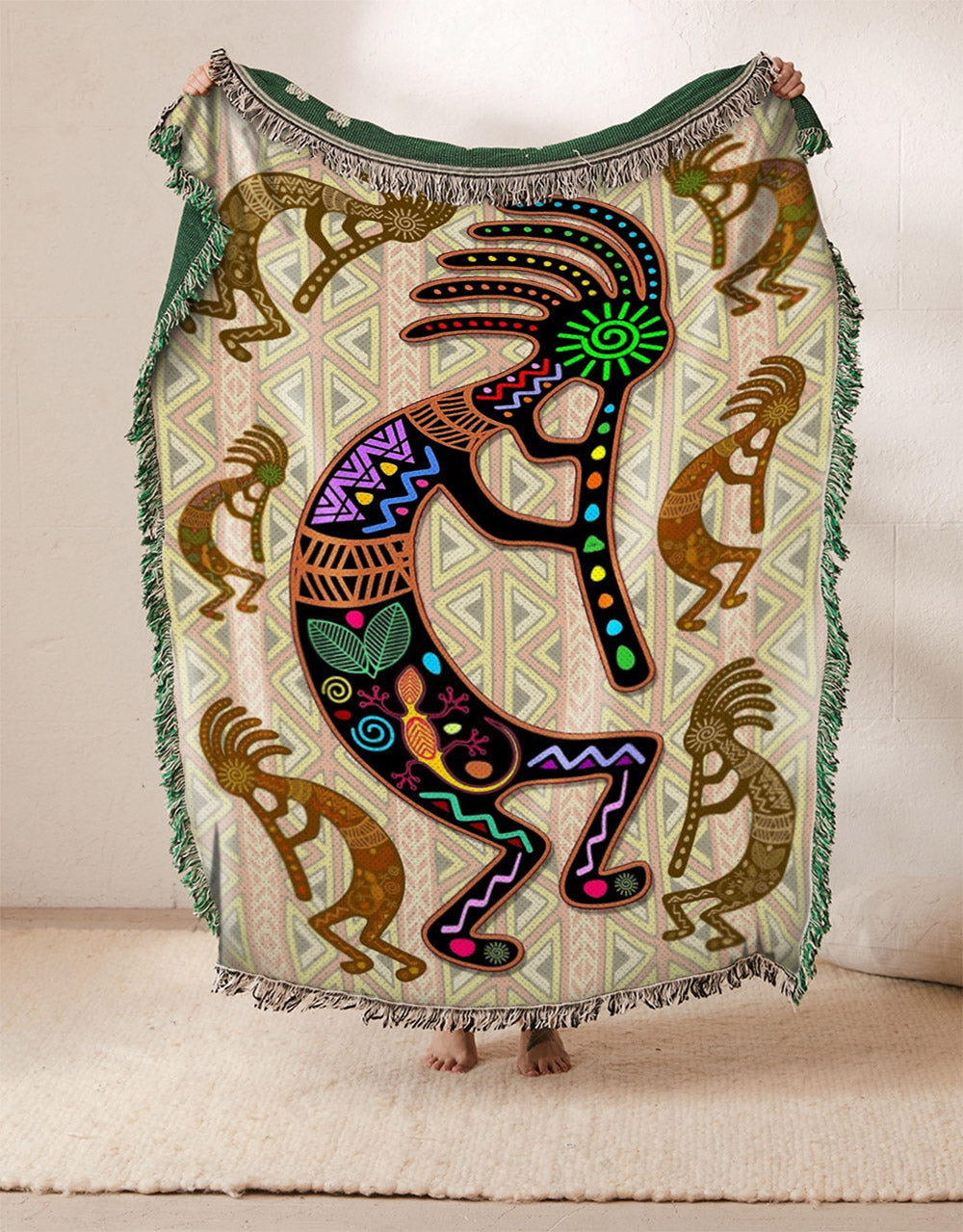 Kokopelli On Tribal Pattern HN0510157S Throw Blankets For Sofa