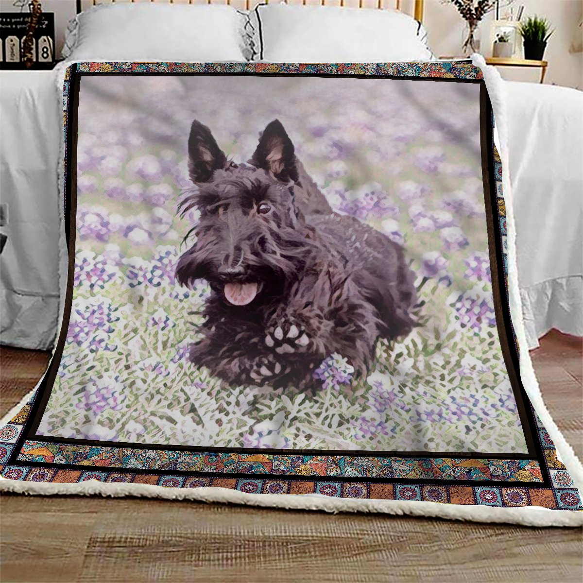 Miniature Schnauzer Floral CL10100183MDF Sherpa Fleece Blanket