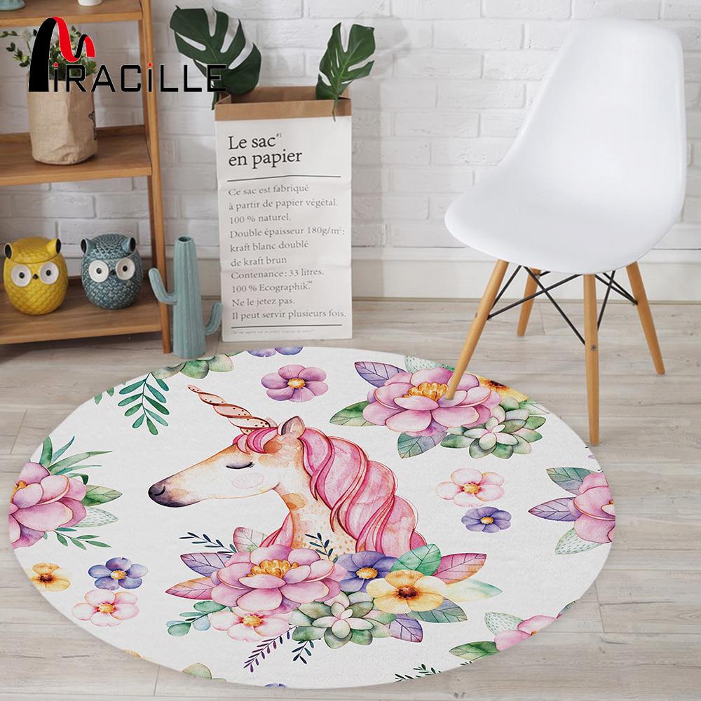 Miracille Cute Unicorn CLT0910090G Round Area Rug