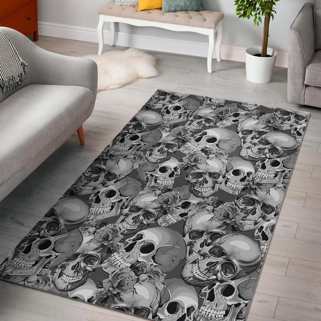 Monochrome Skull Flowers CL17100403MDR Rug