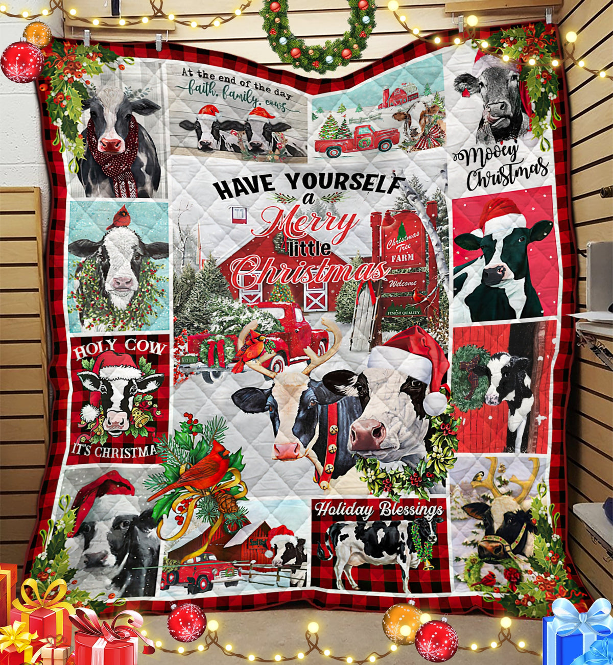 Mooey Christmas Cow HM041105D Quilt Blanket
