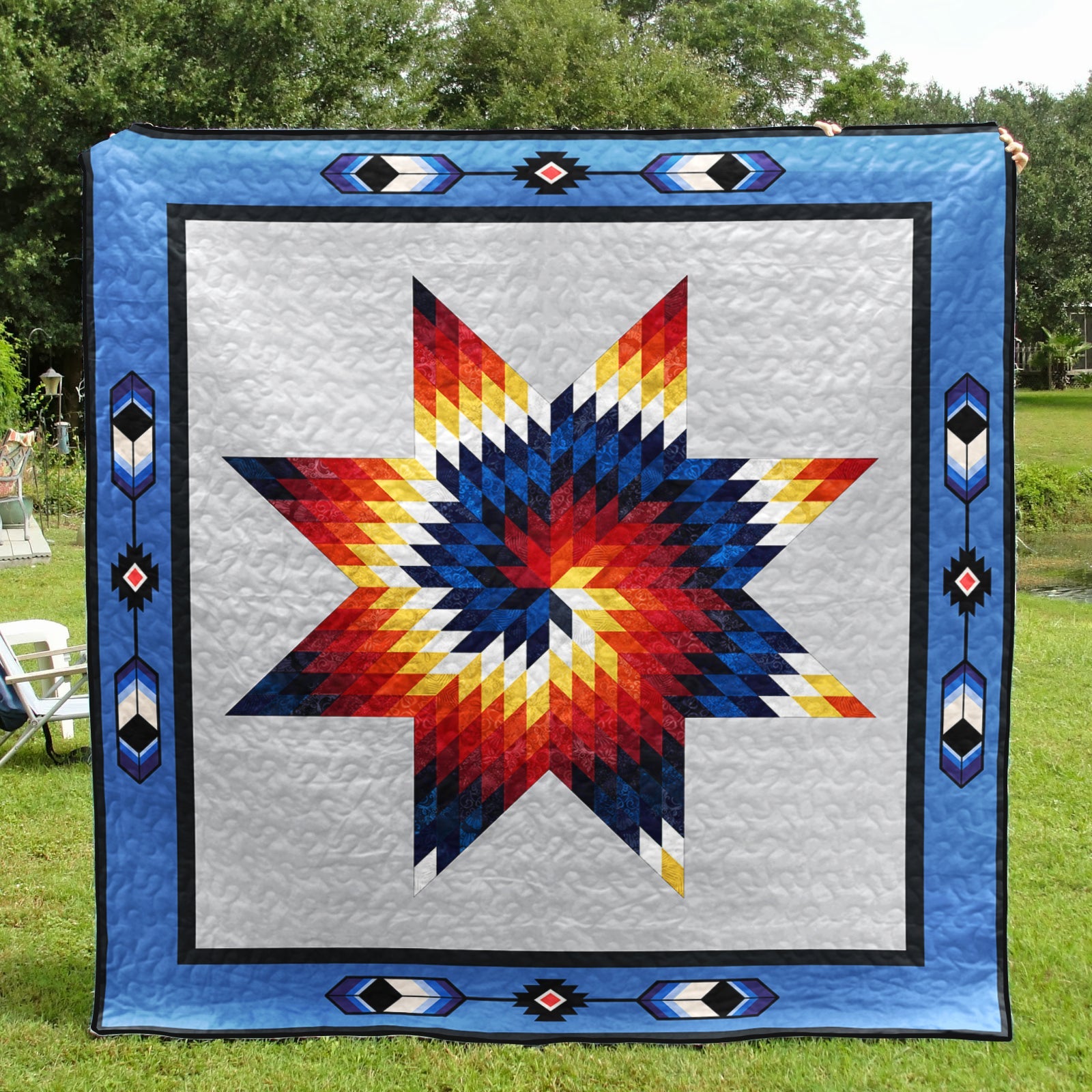Native American Inspired Blue Star CLP270662 Art Quilt – Charming Favor