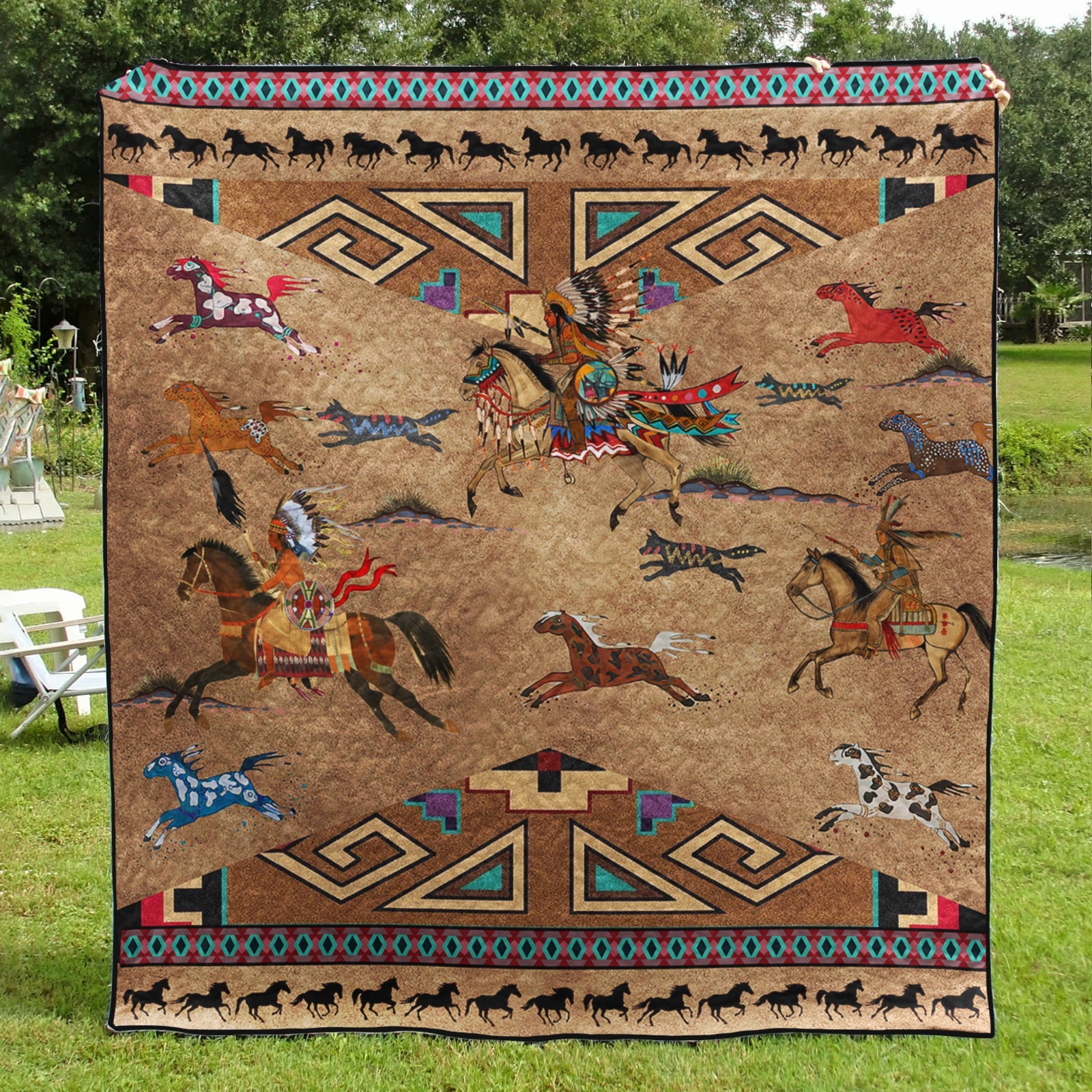 Native American Inspired Horses Art Quilt TL240503Y – Charming Favor