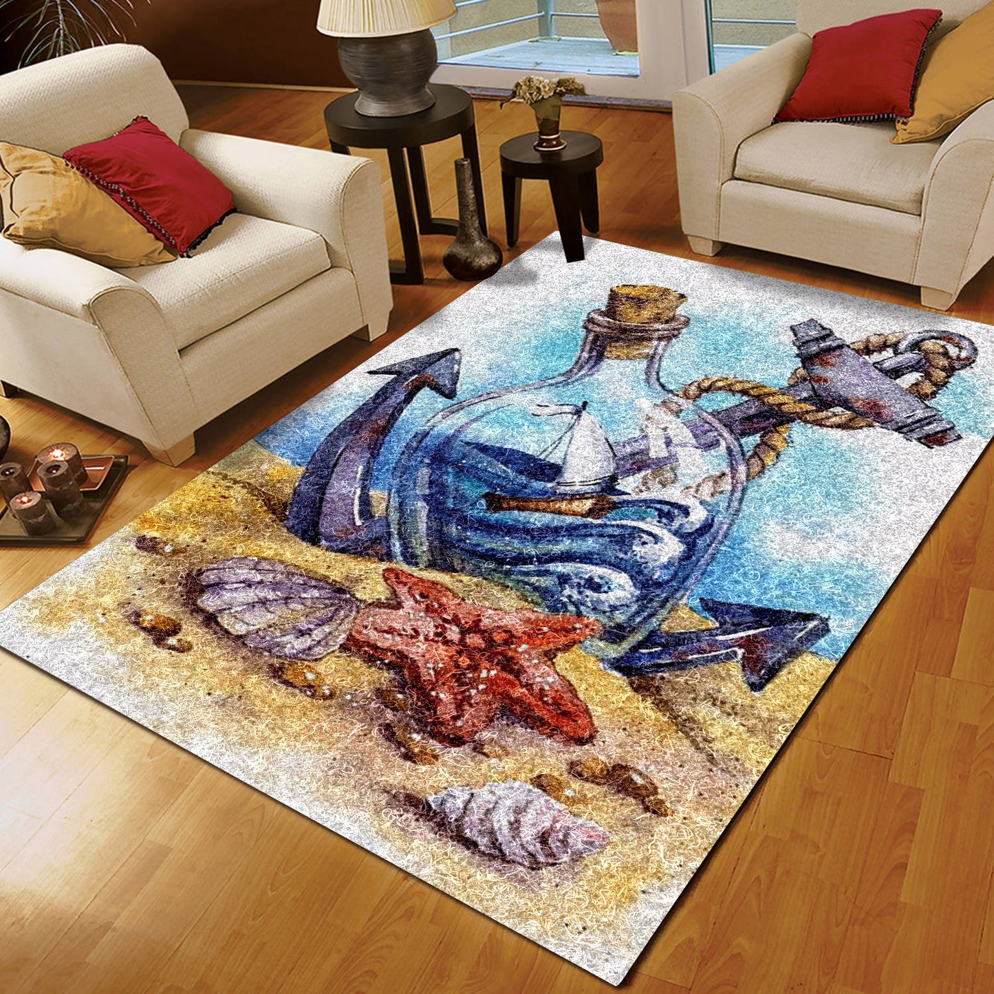Nautical Anchor Starfish Sailboat On The Beach HT1910181M Rug
