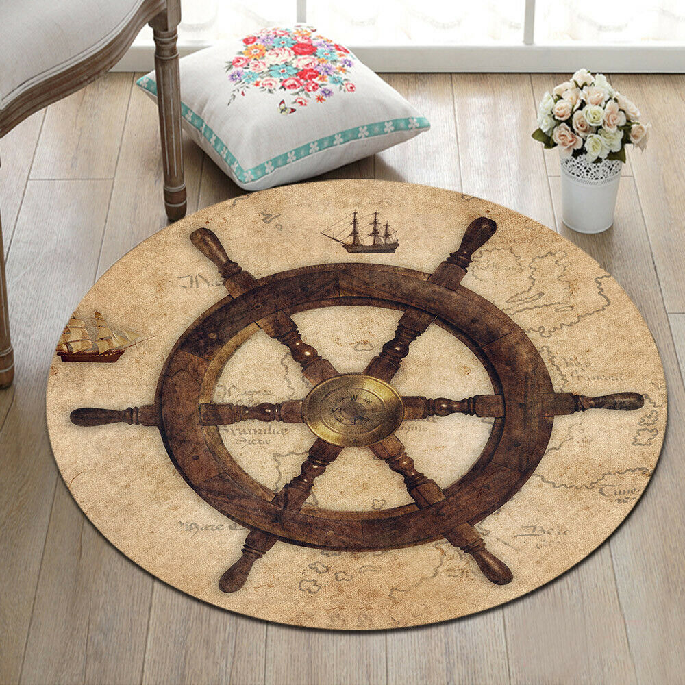 Nautical Vintage Rudder CLM250955TM Round Area Rug