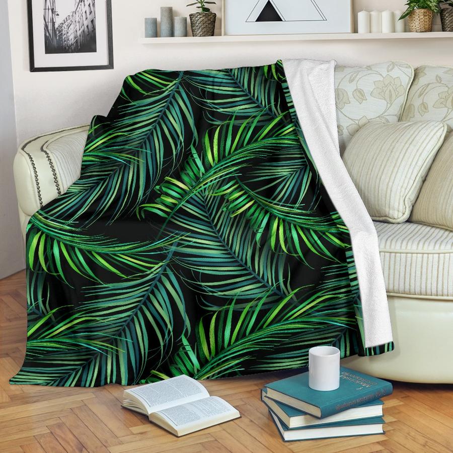 Night Tropical Palm Leaves CLH0111397F Sherpa Fleece Blanket
