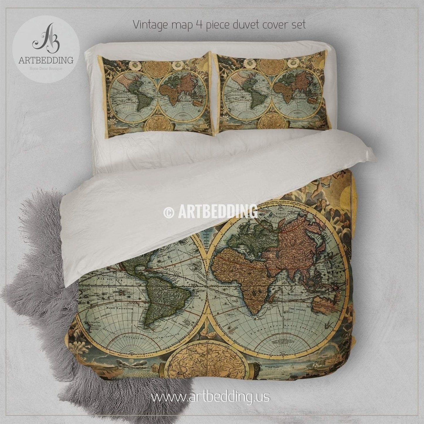 Old World Map Hemisphere CL25100429MDB Bedding Sets
