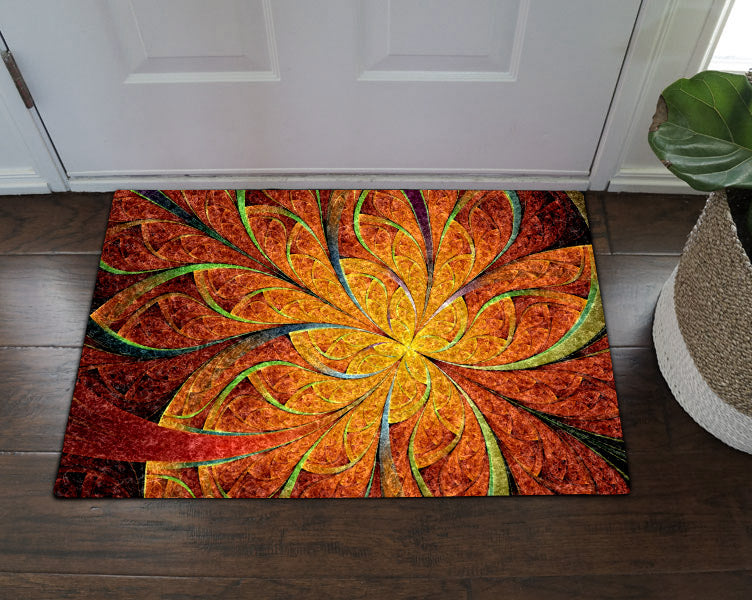 Orange Factal Flower DD09100059D Non-slip Door mats