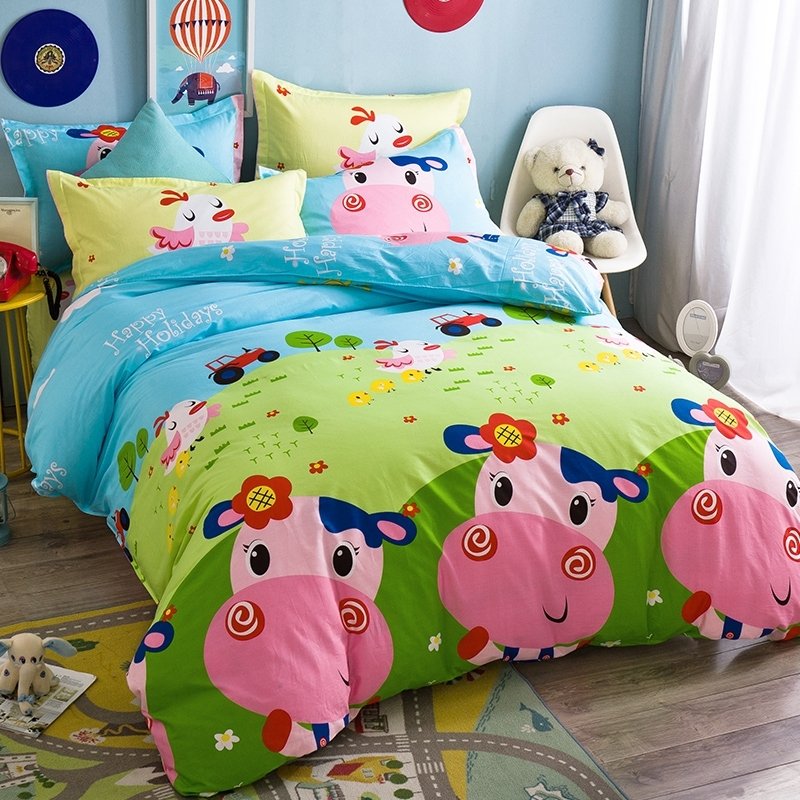 Pigment Green Sky Blue Pink And Lime Farm Animal Cute Cow Print Funky Style CLA1210368B Bedding Sets