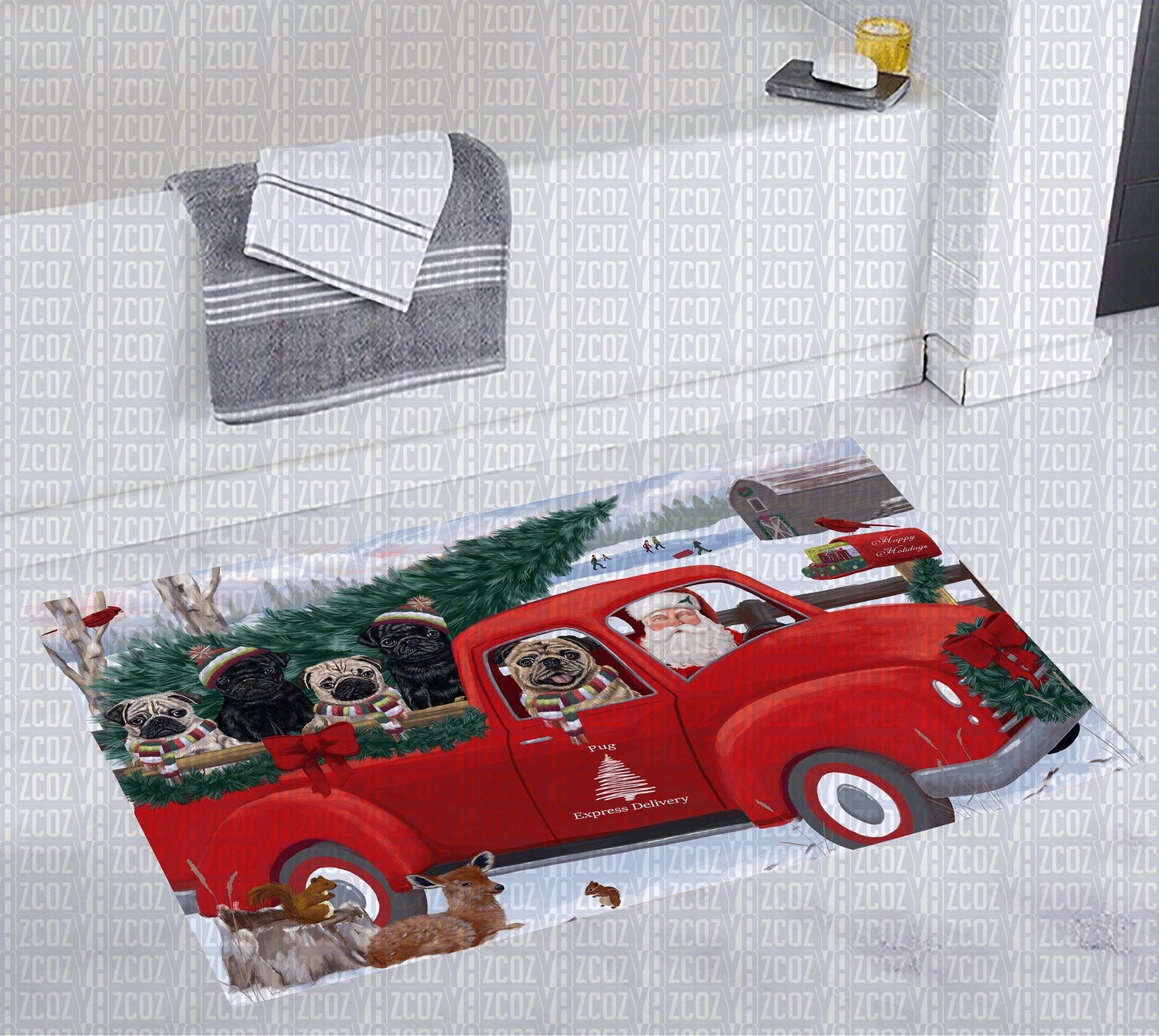 Pug Red Truck Christmas CL20111395MDD Non-slip Door mats
