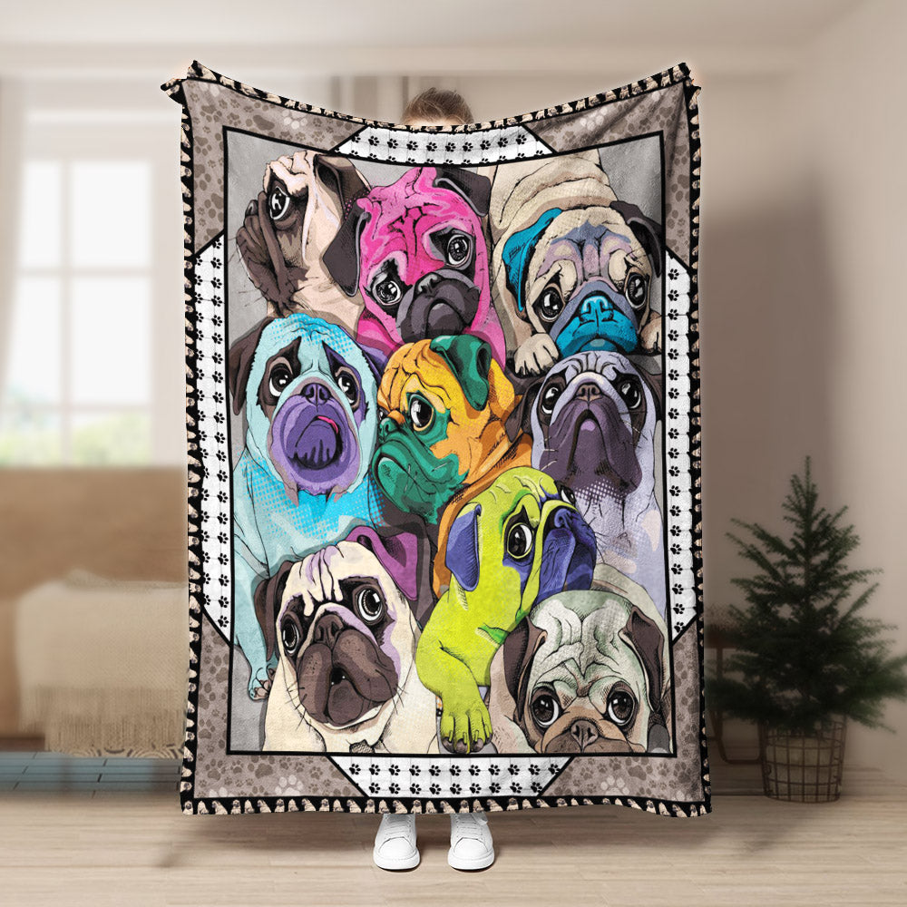 Pugs CLP270853 Sherpa Fleece Blanket