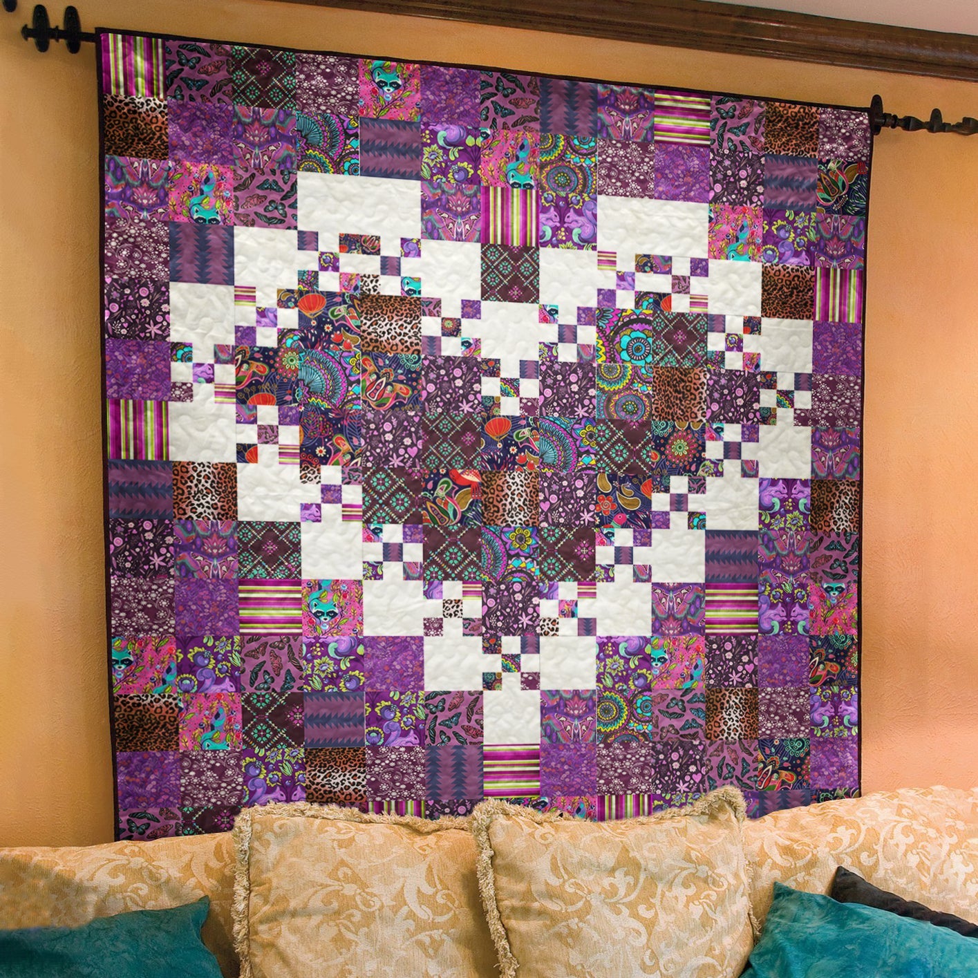 Purple Hear Patchwork Wedding Quilt Blanket TL110704Y