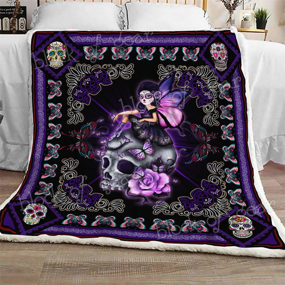 Purple Skull Girl CL2709392MDF Sherpa Fleece Blanket