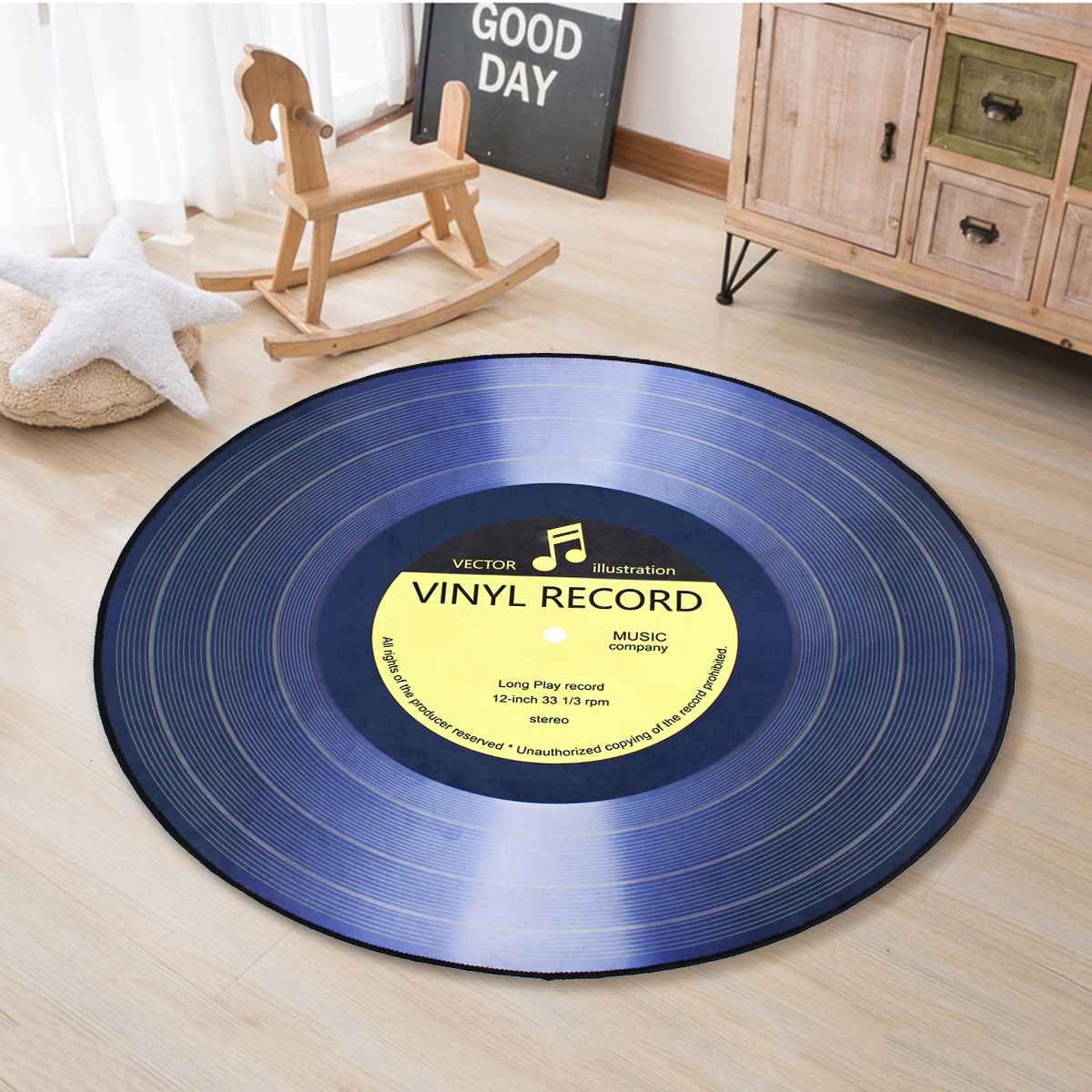 Real Vinyl Record CLT0910115G Round Area Rug