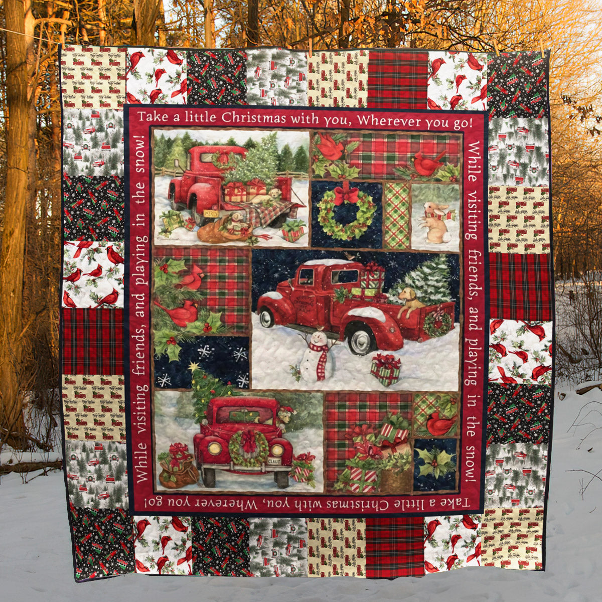 Red Truck Christmas Panel CLA2110385Q Quilt Blanket