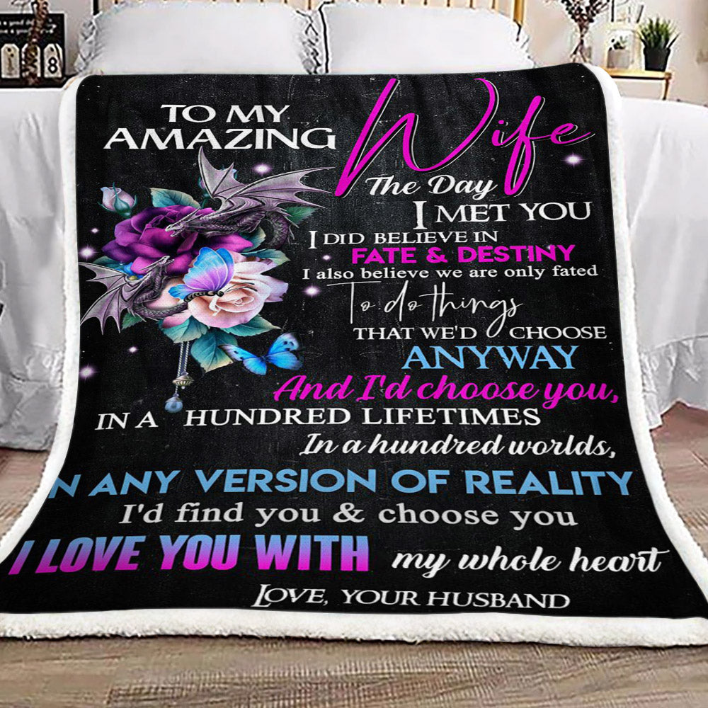 Roses Dragon To My Amazing Wife CL16110541MDF Sherpa Fleece Blanket